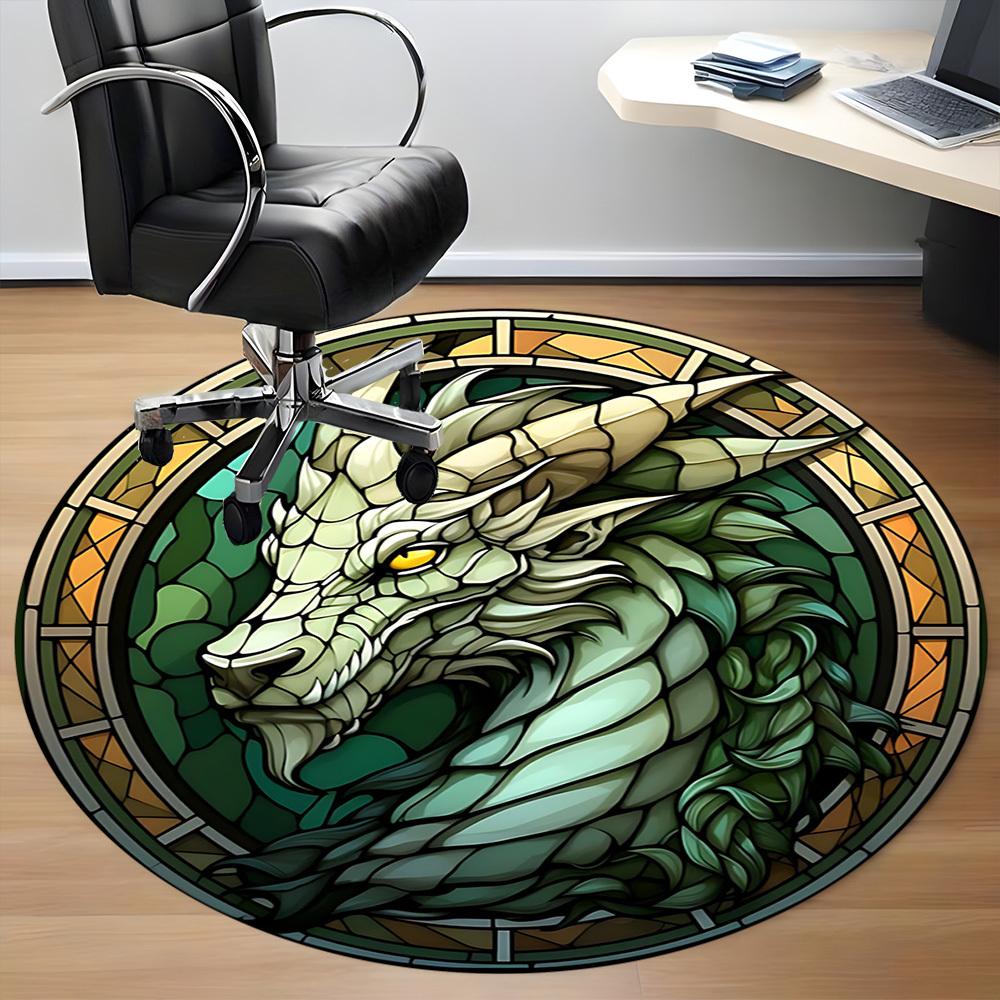 1pc Dragon StainedGlass Office Round Area Rug, Indoor Mat Suitable For Office, Under Office Chairs Bedroom Living Room Home Decor, Room Deco