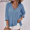 BITCED Весна-лето V-образный вырез свитер свободная женская рубашка повседневный топ