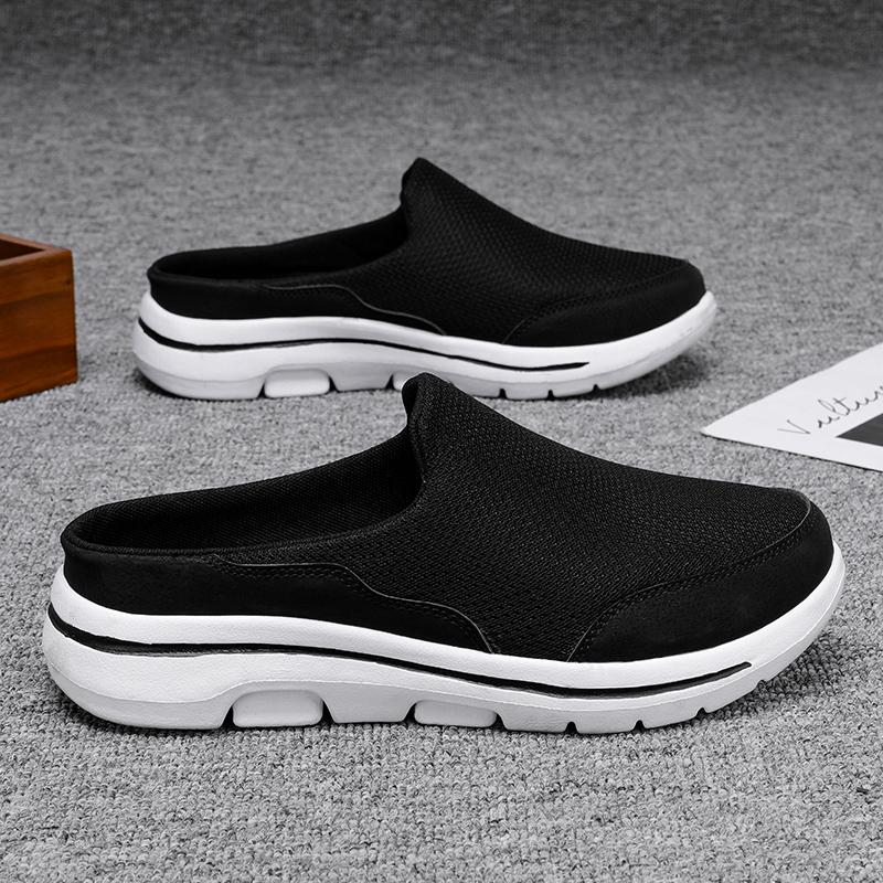 Men/Women's Interior Slippers Men's Half Slippers Summer Mesh Meter-breathable Men's Black Slippers