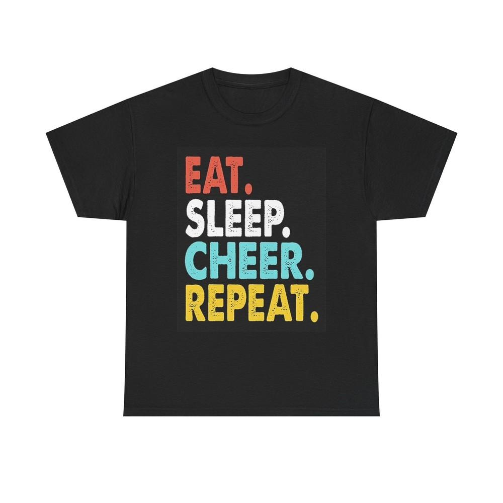 Футболка с принтом Eat Sleep Cheer Repeat, Унисекс, Тяжелый хлопок, Для чирлидинга