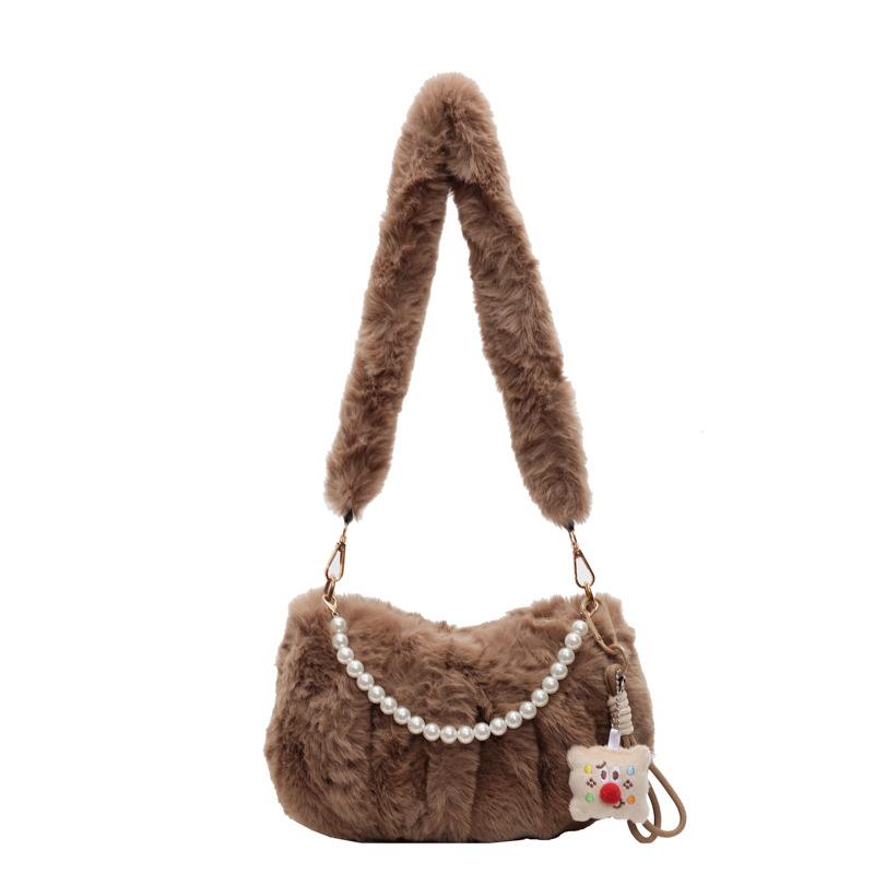 Плюшевая плиссированная маленькая женская сумка 2024 года, новая жемчужная сумка, модная пушистая сумка через плечо подмышкой