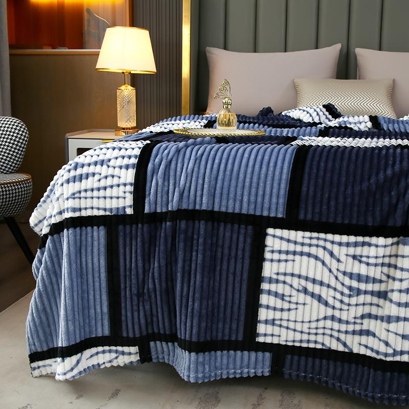1pc Flannel milk velvet blanket,Checkered style drawstring Printed Luxury Super Soft Sofa Bedroom Bedding Fluffy Throw Blanket