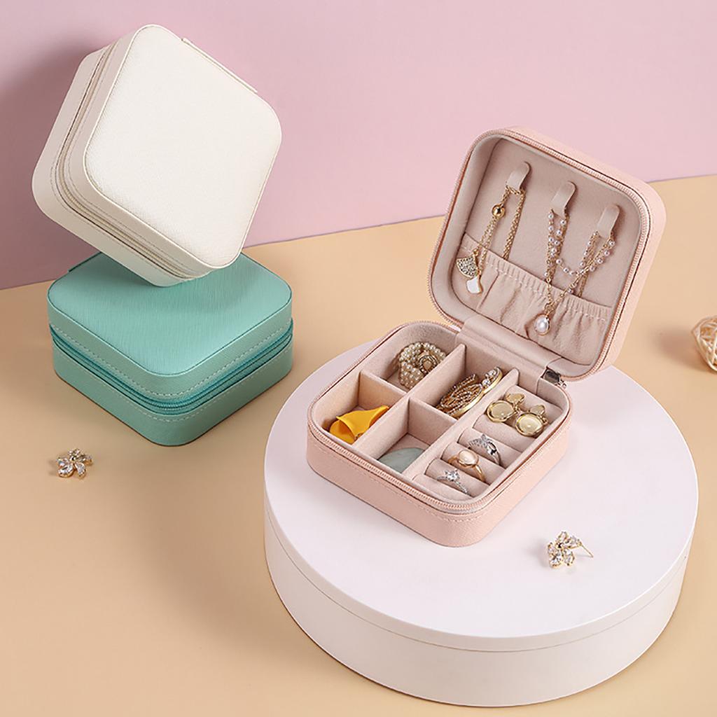 Portable Jewelry Storage Box with Zipper PU Leather Holder Case for Earrings Necklace Rings Jewelry Box