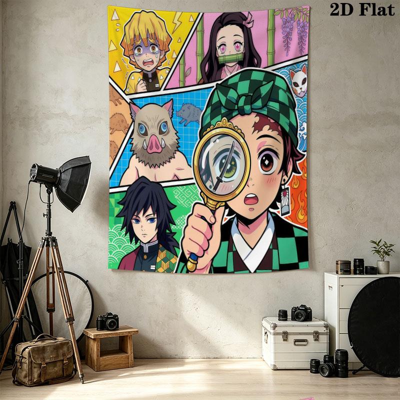 Demon Slayer Kimetsu No Yaiba Wall Tapestry Aesthetic Wall Hanging Printed Fabric Blanket Decorative Tapestries for Bedroom Living Room Home Decor