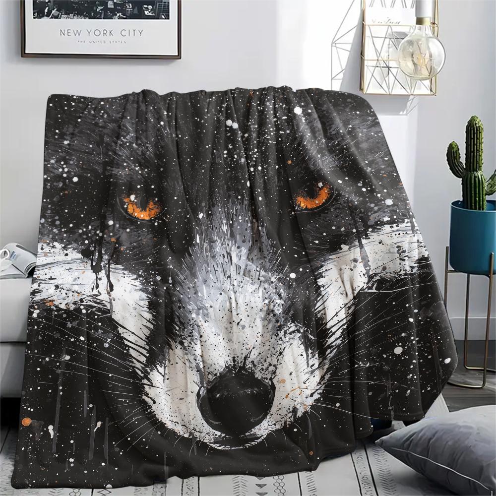 Black Fox pattern Flannel Blanket, High quality Comfortable for All Seasons, Home Decor, Warmth and Comfort, Perfect for Gifts.
