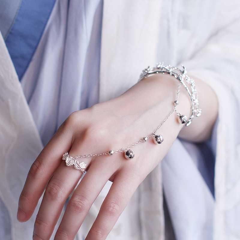Retro Butterfly Opening Adjustable Ring Bracelet Bells Bangles Hanfu Hand Ornament Bracelet Style Gift Palace Jewelry Women's Gifts