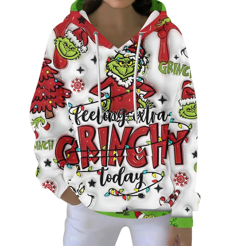Christmas Hoodies For Women Funny Cute Printed Holiday Sweatshirt Winter Oversized Pullover Tops