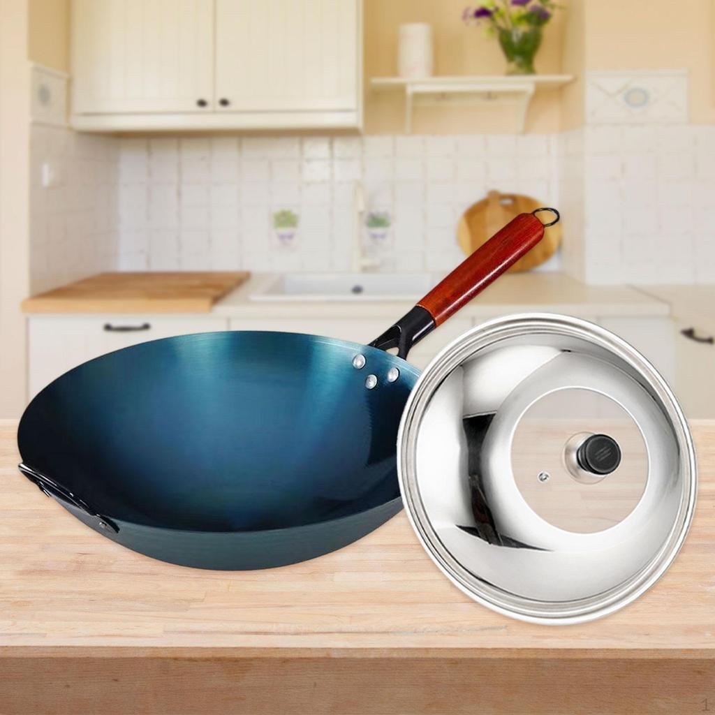 Chef's Wok Pan with Wooden Handle for Home Cooking