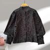 Fashion Retro Hollow Out Embroidered Lantern Sleeve Shirt Women's Tops Single Breasted Solid Loose Casual Blouses Women Elegant Round Neck Shirt 26447