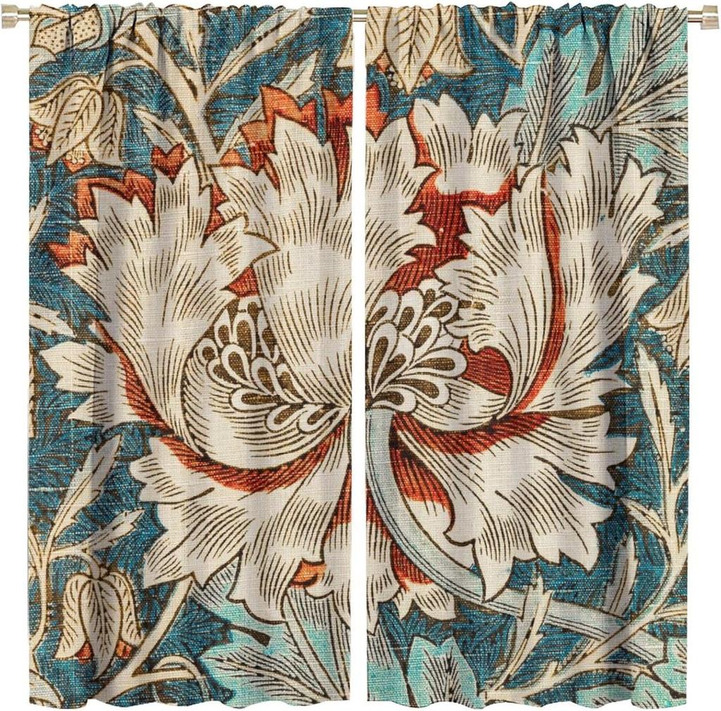 William Morris Plant Floral Blackout Window Curtains Bohemian Vintage Rustic Flowers William Morris Art Style Window Drapes fo
