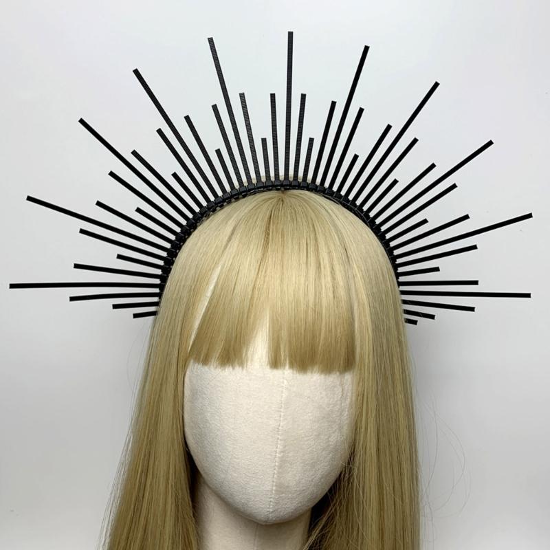 Темный ободок Корона ангела Ободок Свадебные тиары Божественный головной убор принцессы Обруч для волос Барочные тиары с шипами