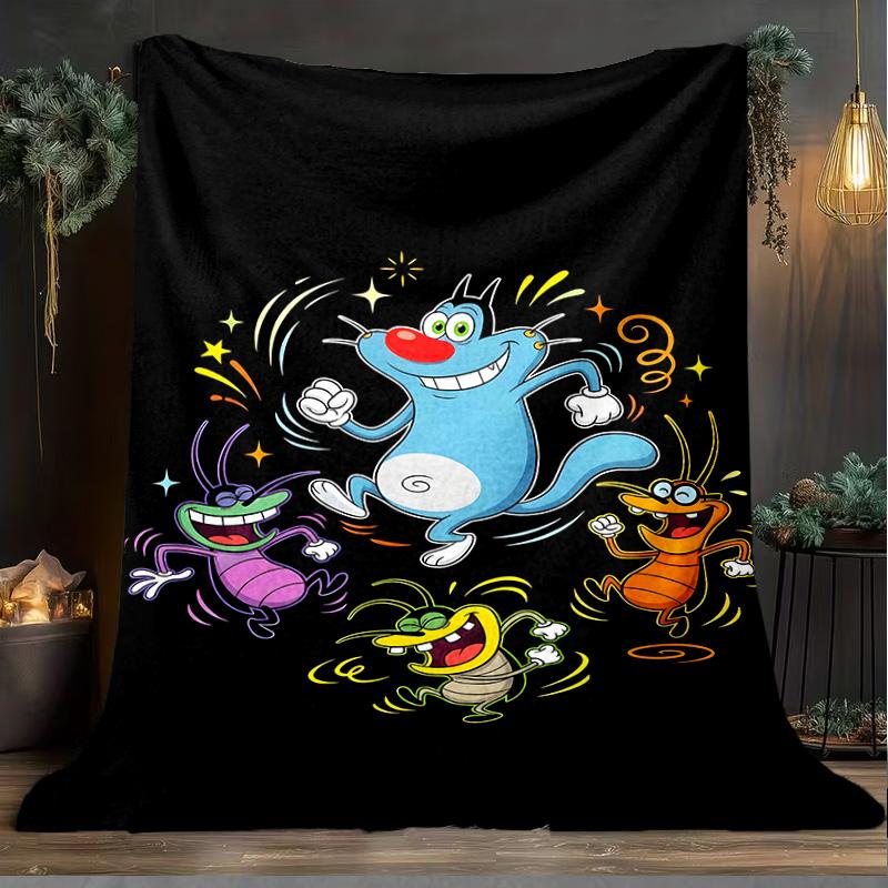 1PC Oggy Blanket Flannel Throw for Sofa, Indoor, Camping, Living Room, Office, Chair, And Bed Soft Birthday Christmas Gift
