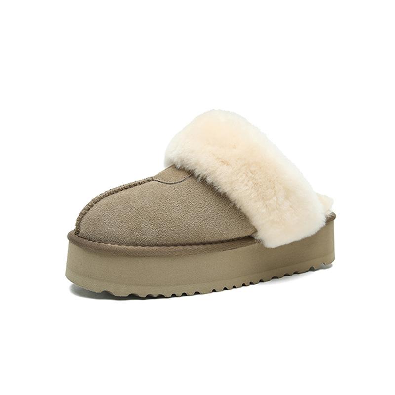 Флисовые полутапочки на толстой подошве, пушистые, женские, зимние 2024, флисовые, утолщенные, зимние сапоги, кожаные, теплые, из хлопка