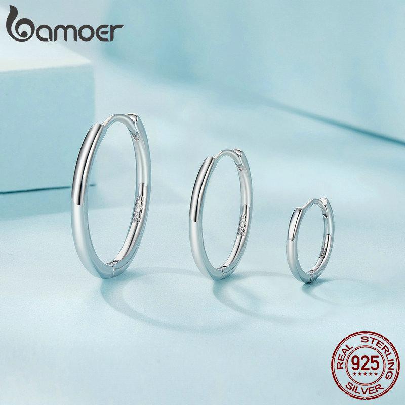 Минималистичные серьги-кольца BAMOER из стерлингового серебра 925 пробы, серьги-каффы для пирсинга хряща из белого золота для женщин