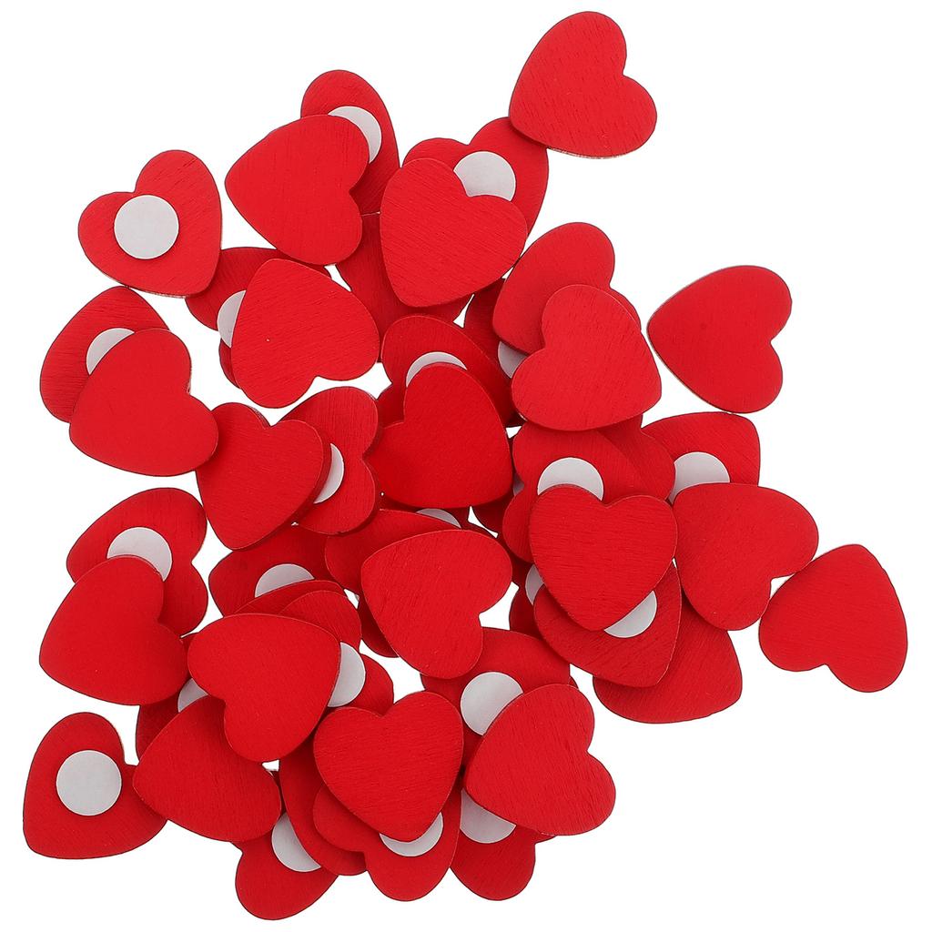 50Pcs Self Adhesive Wooden Heart Stickers for Valentine's Day Wedding Craft Scrapbook Gift Decoration Wooden Red Heart Sticker