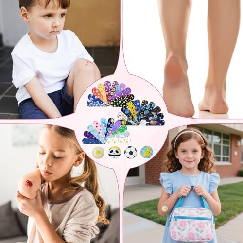 60 Pcs Glow in The Dark Kids Bandages with 20 Round Children Bandages, Bulk Cute Cartoon Patterns Fluorescent Effect 72x19mm