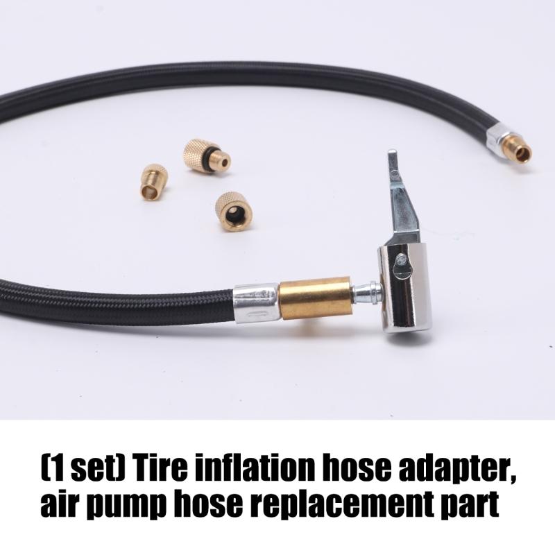 Braided Tire Inflator Hose Adapter with Clip-On Chuck, 3 Brass Fittings for Tire Pressure Checks and Garage Service
