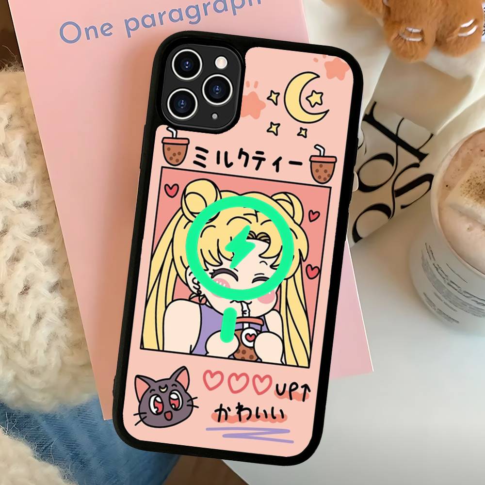Чехол для телефона с магнитом в стиле аниме S-Sailors Moon Для IPhone 16 15 14 13 12 11 17 Pro Max Plus Крышка для беспроводной зарядки