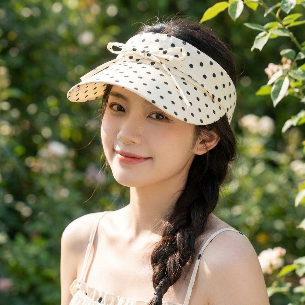 Bow Decor Sun Hat Polka Dot Duckbill Cap Sweet Visor Hat Outdoor Travel Beach