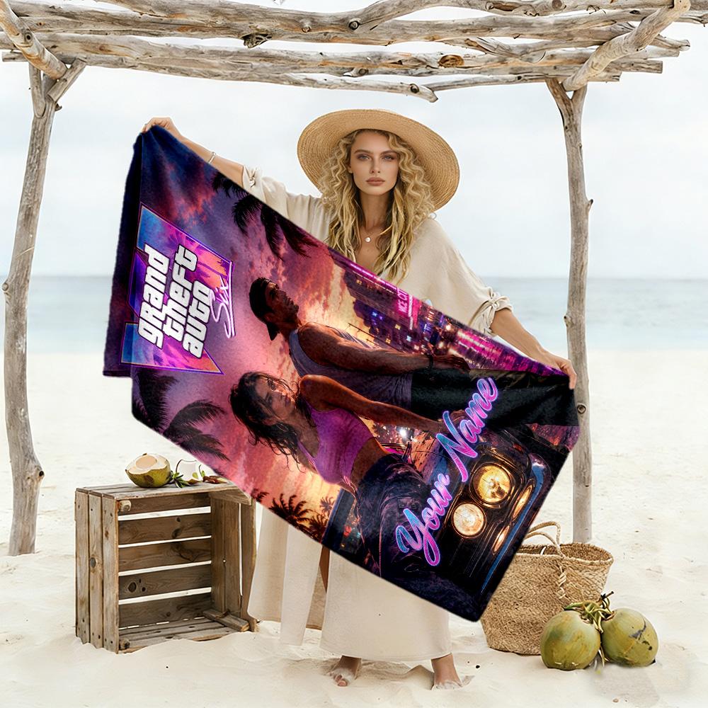 Grand Theft Auto Customized Name Beach Towel Quick-Dry Soft Microfiber Suitable for Swimming Gym Camping Yoga Vacation