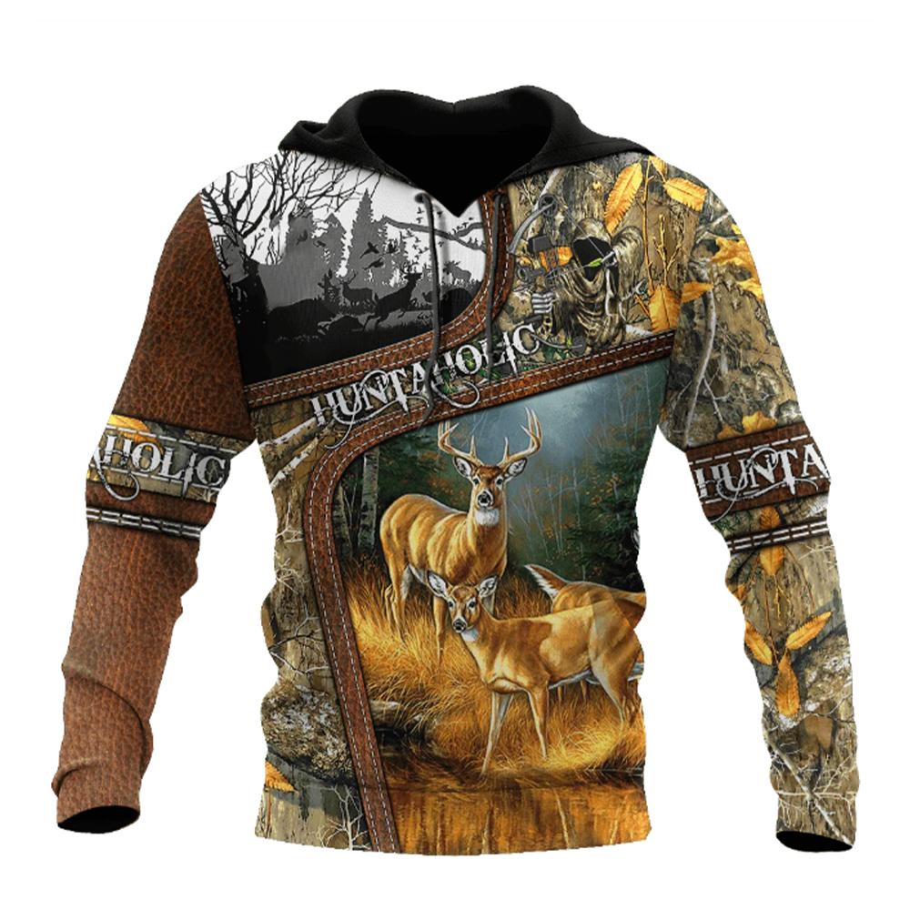 Spring Autumn Men's Fashion Hunting Loose Hoodie Large 3D Printed Animal Deer Super Large Hoodie Fashion Enthusiast