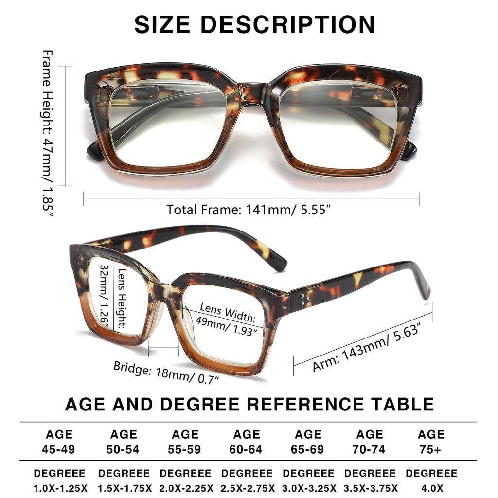 1 шт. Модные квадратные очки для чтения Унисекс дизайн Пружинный шарнир для комфорта Блокировка синего света Плотная посадка от +1.0 до +3.0
