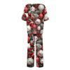 Women's Ice Silk Satin Christmas Print Pajama Set Short Sleeve Shirt And Long Pajama Pants Set Soft Home Clothes