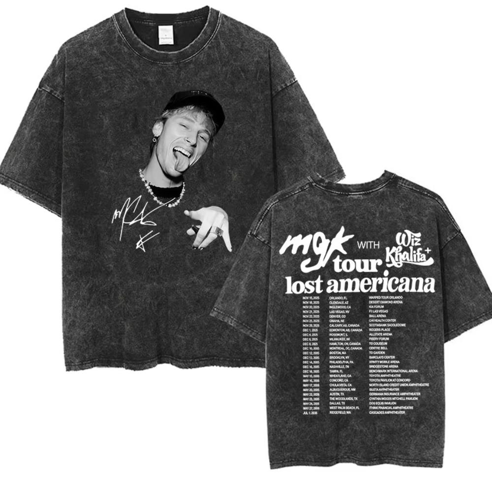 Vintage Washed Machine Gun Kelly T Shirt MGK Lost Americana Tour Fans Tshirts Men Women Punk Gothic Hip Hop Oversized Tees