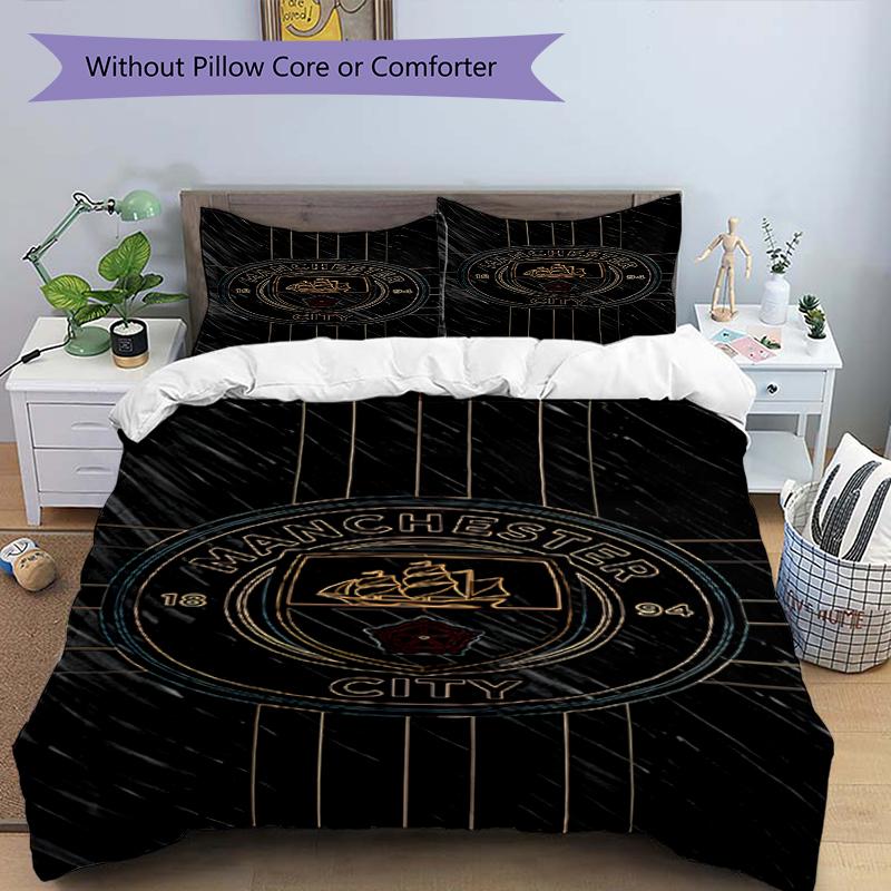 3pcs Duvet Cover Set (1*Duvet Cover + 2*Pillowcase, Without Core),Manchester City FC Print Bedding Set, Bedroom Decor, All‑Season, Birthday Gift
