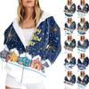 Женская рождественская печатная толстовка, зимняя куртка-кардиган с длинными рукавами и карманами, на молнии, толстовка с капюшоном, верхняя одежда