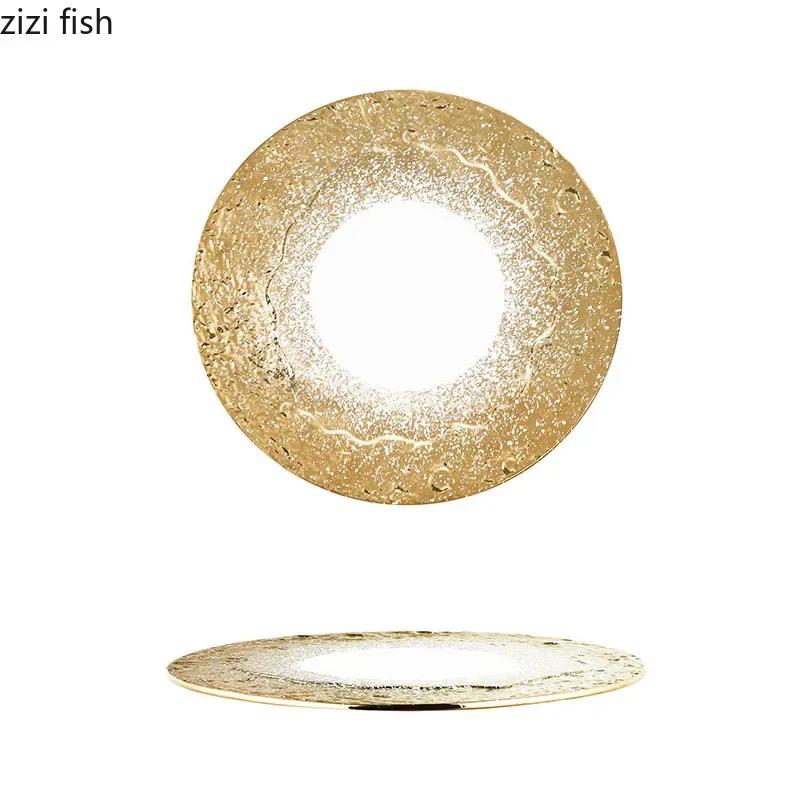 Плоская тарелка из керамики с узором из белого золота и камня Тарелка для стейка Десертная тарелка Суши Тарелки для приготовления пищи Креативная посуда для ресторана