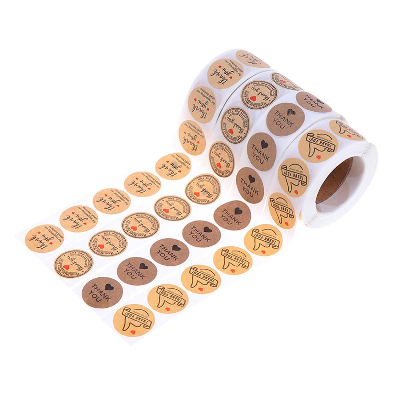 500 этикеток/рулон Круглая натуральная крафт-бумага Спасибо Наклейка Печать Этикетки Наклейка