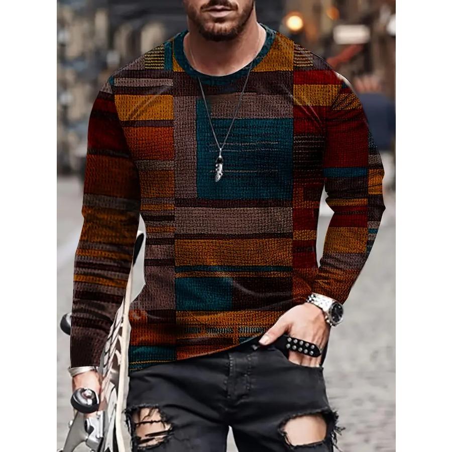 Mens Vibrant Color Block Long Sleeve Comfort Fit T-Shirt - Soft, Breathable, Casual Wear for Summer - Mens Clothing for Relaxed Style