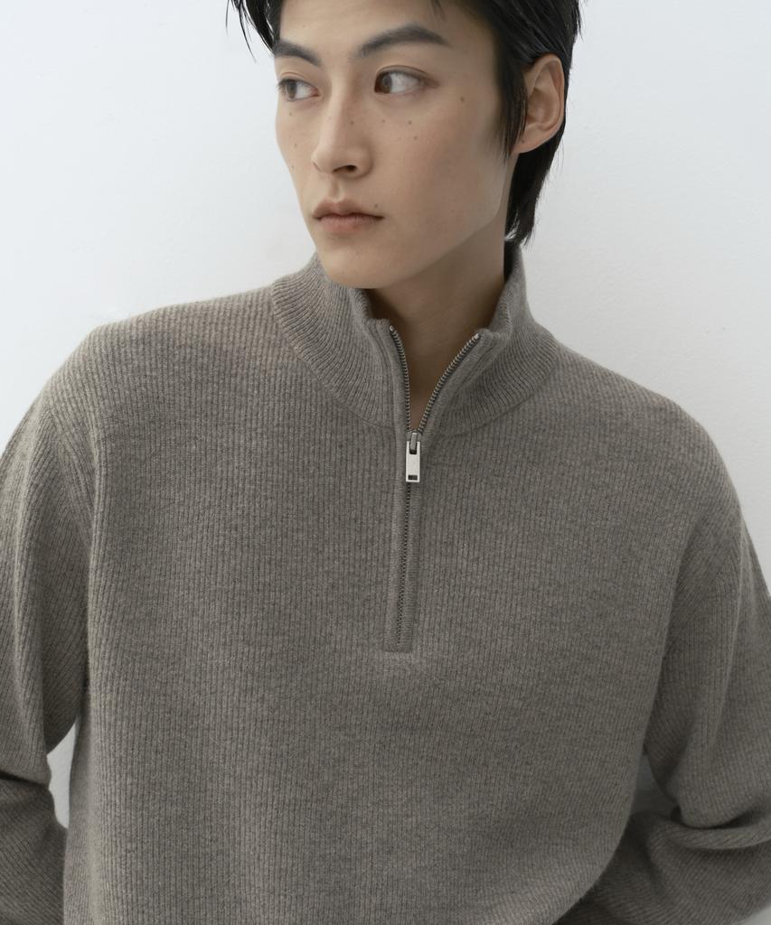 MUSINSA STANDARD [Victoria Wool] Minimal Ribbed Quarter Zip Sweater [Taupe]