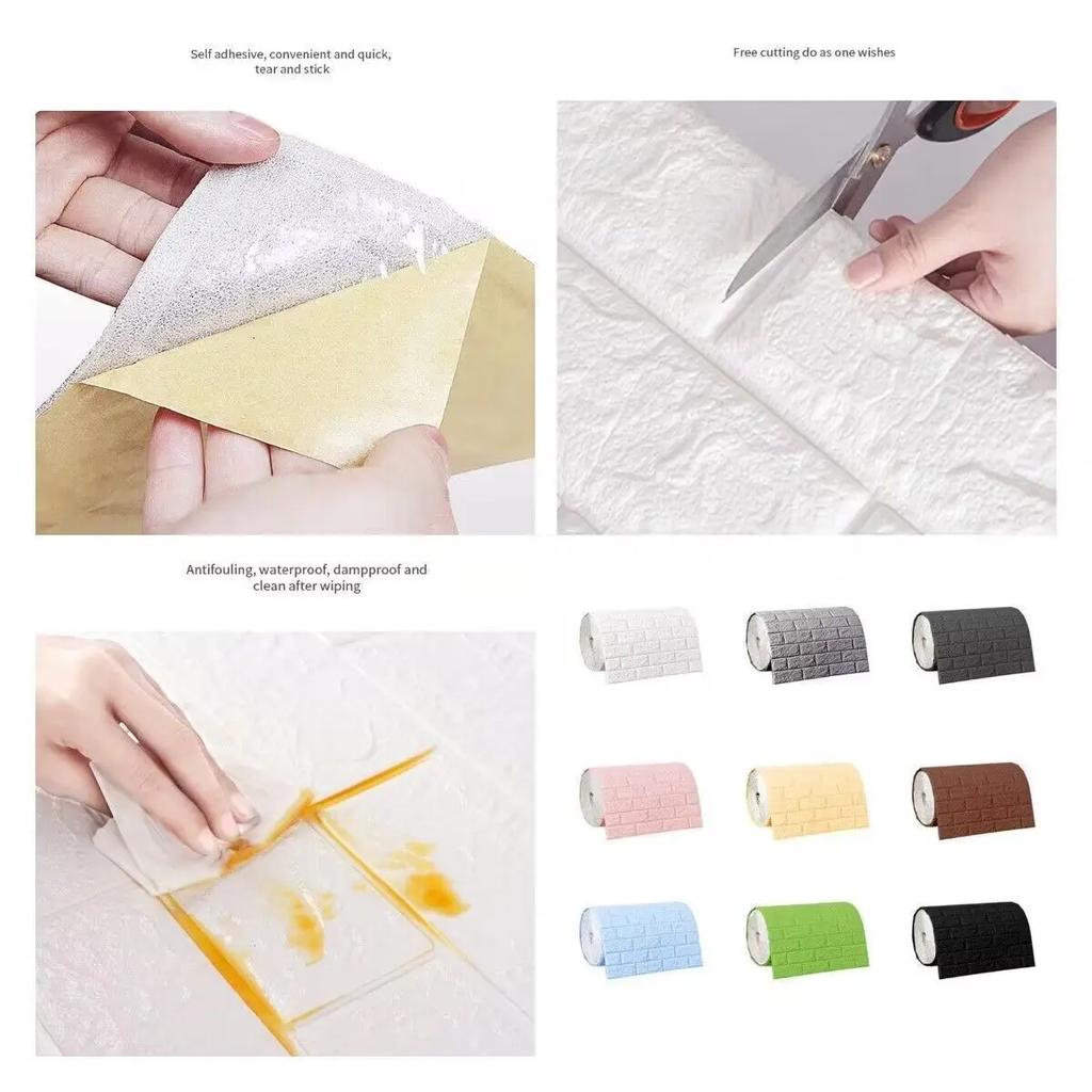 3D Brick Wall Stickers DIY Decor Self-Adhesive Waterproof Wallpaper for Kids Room Bedroom Kitchen Home Wall Decor