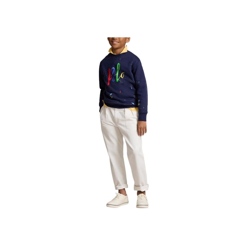 Свитшот Polo Ralph Lauren Весна-Лето 2024 Принт с буквами Круглый вырез Повседневный Длинный рукав Детские топы Темно-синий CWPOKNIY8021053-410