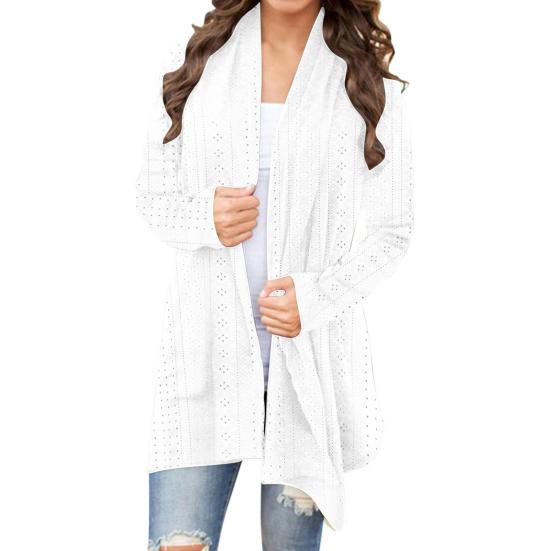 Женский длинный вязаный кардиган крючком, с длинным рукавом, открытый спереди, трикотажное пальто, осенняя повседневная ажурная верхняя одежда