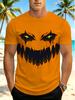 [Printed Design – Not Textured] Men's Digital Print T-Shirt, Halloween Graphic Tee, Pumpkin Face T-Shirt, Casual Short-Sleeve Top, Suitable for