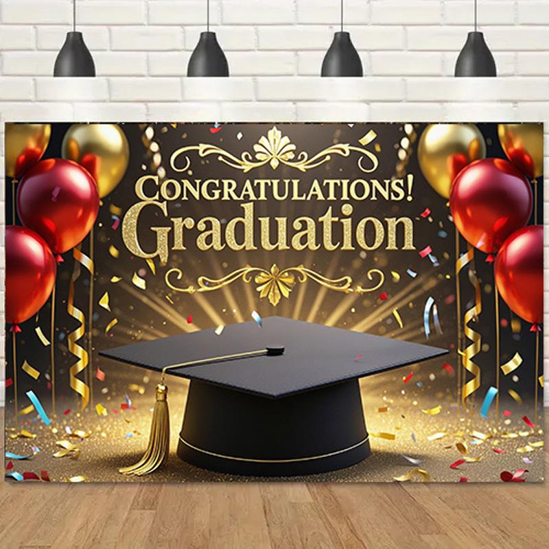 Выпускной фон с надписью «ВЫПУСКНОЙ», воздушные шары и конфетти для оформления газона на открытом воздухе, садовых праздников и выпускного вечера, декор для выпускного