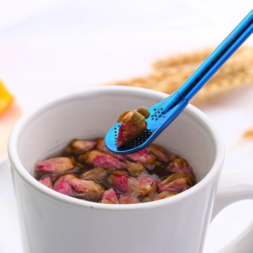 1 Pcs Fashion Color Multi-functional Drinking Straws Stainless Steel Straws Stir Bar Spoons Kitchen Tools