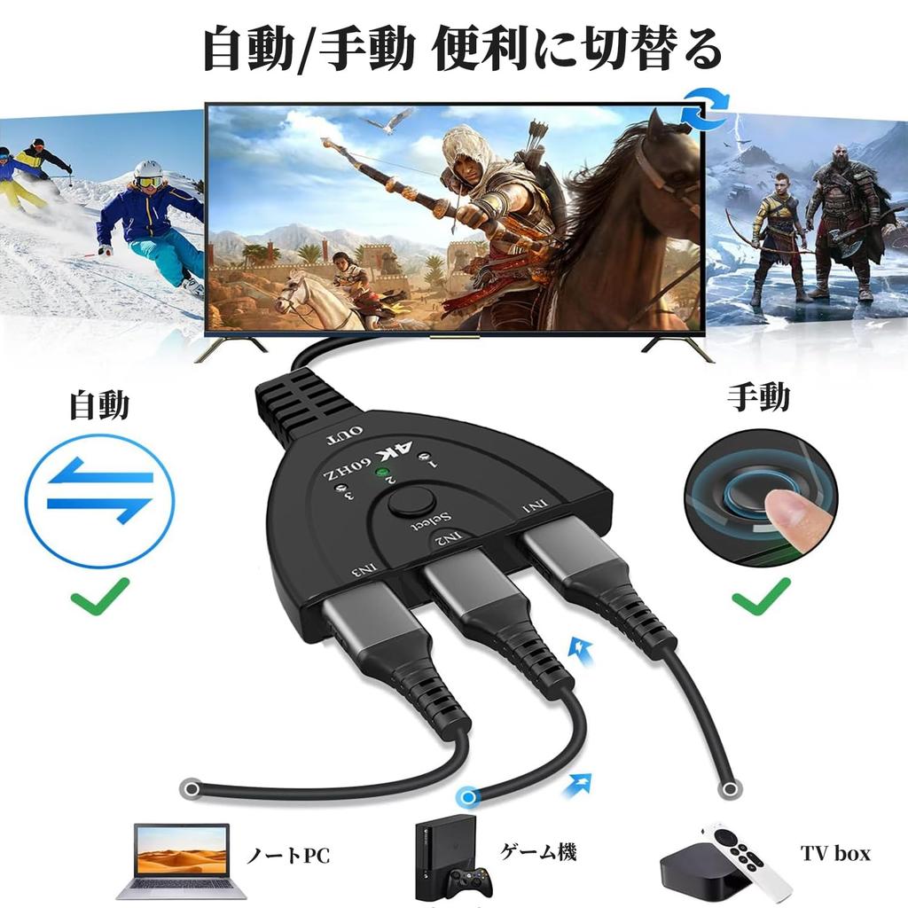 HDMI 3 Выхода AV для Добавления HDMI Портов для Решения Проблемы Нехватки HDMI Портов 3D Аудио Совместимо с Fire TV 2.0 Переключатель, Входы/1 Разветвитель, Селектор 4K@60Hz,