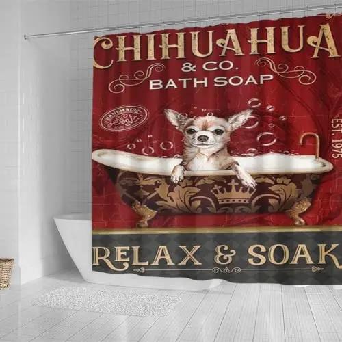 Шторка для душа с собакой чихуахуа, Расслабляющая и лежащая в велнес-спа, Модный щенок, Комическая ткань, Наборы для декора ванной комнаты