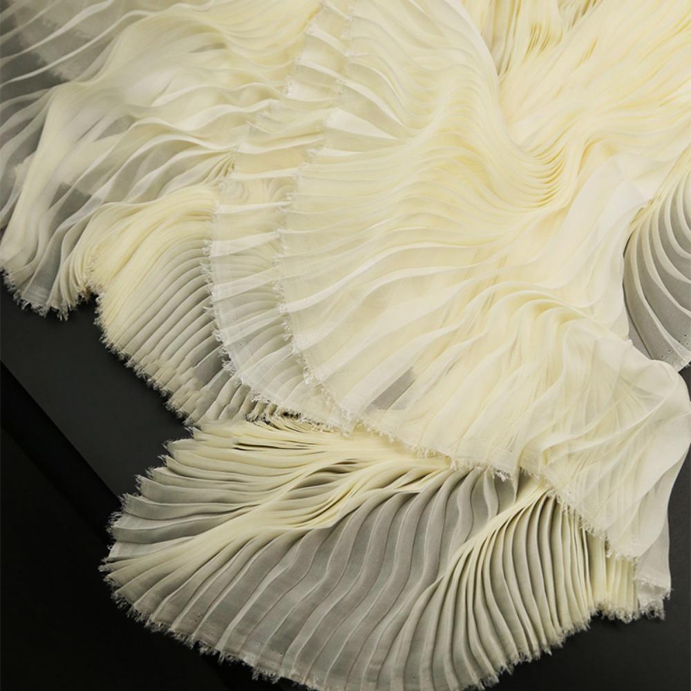 Handmade Pleated Organza Fabric Light Chiffon DIY Material New Wrinkled Cloth Fabric  Summer