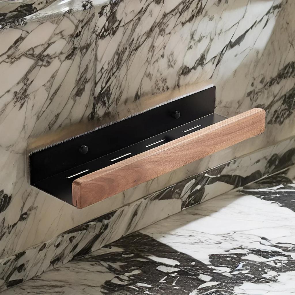 Полка-органайзер для ванной комнаты из древесины черного ореха, настенная, без сверления, для унитаза