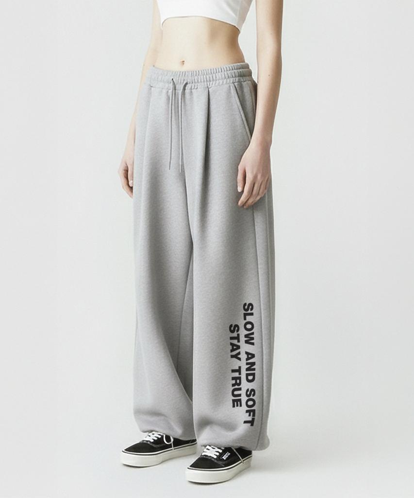 PRINOAR Slow And Soft String One-Pleat Wide Pants - Melange