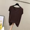 Solid V Neck Basic Tshirt Women Summer Modal Loose Tee Tops Casual Undershirt