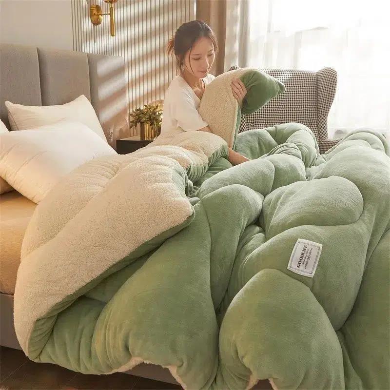 Winter Thickened Lamb Wool Quilt Double-Sided Fleece Warm Quilt Student Dormitory Single Double Bed Household Bedding