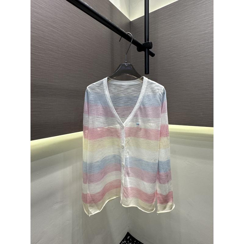 Trendy European-Style Striped Color Block Knit Raglan Sleeve Loose Sun Protection Cardigan