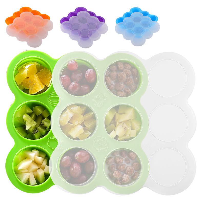 9-Hole Silicone Baby Kids Fruit Food Container with Lid Crisper Freezer Ice Cube Mold Home