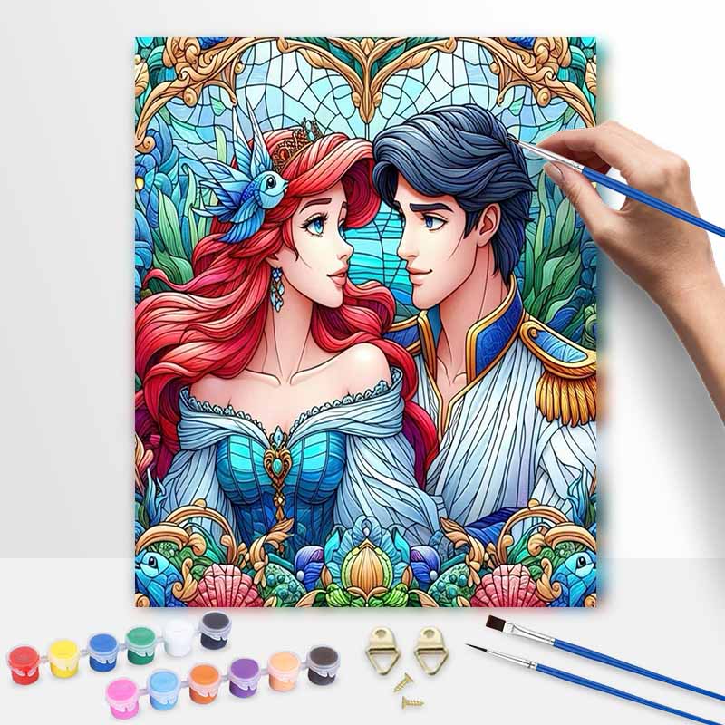 Disney Little Mermaid stained glass painting kit, handmade diy art painting home wall decoration, romantic royal couple creative crafts